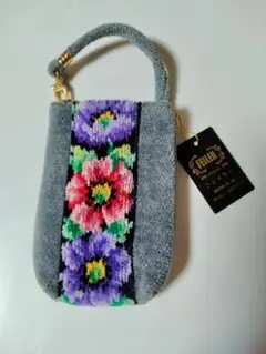 FEILER フラワー刺繍 スエード調ケース 小物入れ