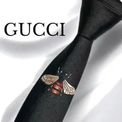 【美品】GUCCI グッチ　ネクタイ　黒　ソリッド　bee刺繍　GG柄