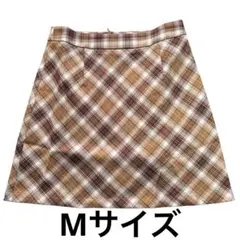 【新品】LINKINGS チェック柄 Aライン ミニスカート ブラウン Mサイズ