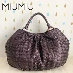 美品 MIUMIU ミュウミュウ レザー 編み込み ハンドバッグ