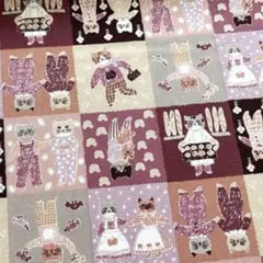 【1m】猫ちゃんブロック生地 ピンク&ベリー系 オックス