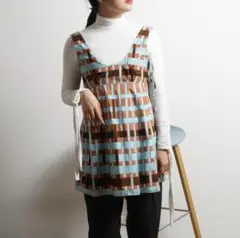 MARNI マルニ ノースリーブブラウス チェック 幾何学 水色 ブラウン