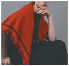 【elegancese】 スクエアーフリンジストール カシミヤ100% レッド