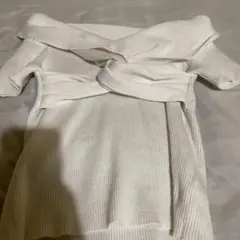 オフショルダーリブ編み半袖トップス