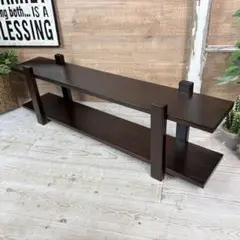 訳あり品！②ナチュラルウッド木製シェルフラック二段ワイド飾り棚天板無垢材