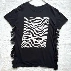 REPLAY リプレイ　ゼブラ柄 フリンジ Tシャツ　ブラック　黒