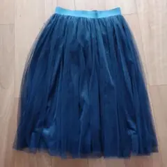 ダークブルー フレアスカート ひざ丈