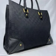 【美品】GUCCI スタッズ 金具 GGキャンバス ハンドバッグ ブラック