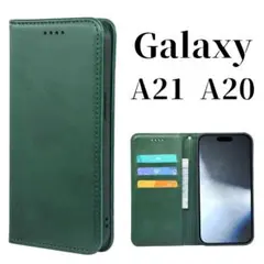 Galaxy A21 A20 手帳型 スリム ギャラクシー ケース グリーン
