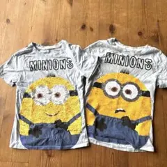 H＆M 2枚　ミニオンズ フロッキー加工 Tシャツ 120 130 ユニバ　双子