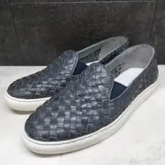 美品 キスコ KISCO 編み込みレザースニーカー 38 イントレチャート 紺