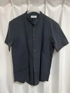 ユニクロ　UNIQLO ブラック　黒　リネン　 半袖シャツ S スタンドカラー