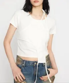 LAGUA GEM ラグアジェム NECK RIBBON CROP Tシャツ