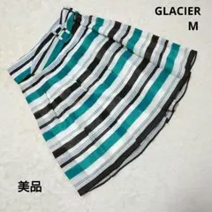 美品 GLACIER グラシア グリーン ストライプ フレアスカート M