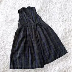 ELLIFE エリフェ　リネン　ジャンスカ　ゆったり　チェック　ブラックウォッチ