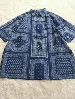 【美品】ディアローレル　ペイズリー柄　アロハシャツ　ブルー　Mサイズ