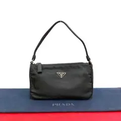 極 美品 プラダ 三角ロゴ 金具 ナイロンミニ ハンドバッグ アクセサリーポーチ