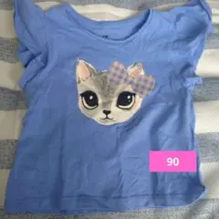 H&M 水色 猫の顔 Tシャツ 90