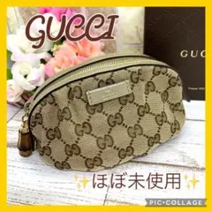 【 極美品 】GUCCI グッチ 化粧ポーチ GG キャンバス バンブー 美品