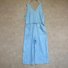 オールインワン(XL)サロペット＊サロペット＊デニム＊ウエストギャザー＊ワイド