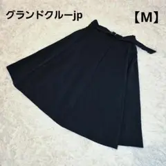 グランドクルーjp【M】フレアスカート　ひざ丈　ベルテッド　黒　Aライン