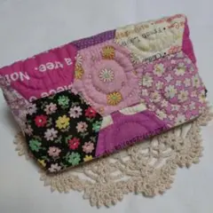 パッチワークポーチ　ハンドメイド　パープル