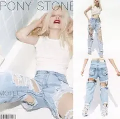 PONY STONE ポニーストーン ダメージ クラッシュ デニム パンツ