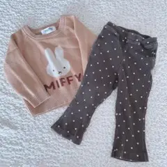 miffy ウサギプリント セーターとドットパンツセット