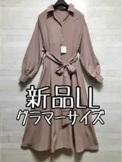 新品☆LLグラマーサイズ♪くすみカラー♪おしゃれロングワンピ〇B534