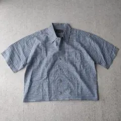 old unknown ブルー チェック シャツ 短丈 ボックスシルエット　r