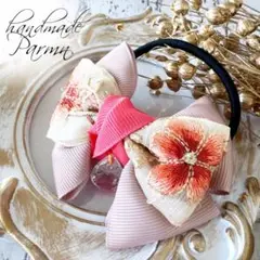 8/31迄現品販売♡⃜大きめ軽量インド刺繍リボンチャーム付ヘアゴム♥️サーモンピンク