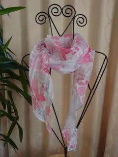 新品未使用 ピンク花柄 UVカット ストール