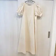 ロングワンピース 生成り色　アイボリー　綿　麻　アンティーク