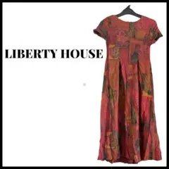LIBERTY HOUSE 赤系 プリント柄 フレアドレス