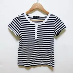 Doula Doula (XS)ボーダー ハーフボタン 半袖 Tシャツ