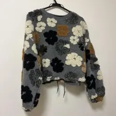 花柄ポンポンデザイン ニットセーター