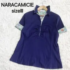 NARACAMICIE　ポロシャツ 花柄　コットン　XL ネイビー