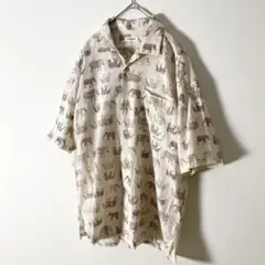 美品 ヴィンテージ　開襟　オープンカラー　柄シャツ　象総柄　綿100% Lサイズ