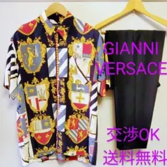 バロック総柄VERSACEパンツイタリア製シルク金刺繍風ヴィンテージ90s半袖