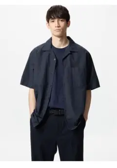 UNIQLO コットンリネンシャツ　xl ネイビー
