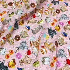 【オリジナル生地】スイーツうさちゃんず　ペールピンク