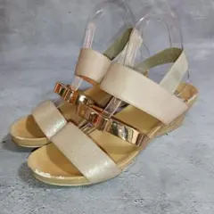 ランバンオンブルー ヒール パンプス オープントゥ【24 1/2】ゴールド