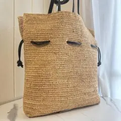 【美品】MAISON N.H PARIS　カゴショルダーバッグ　ラフィア　黒