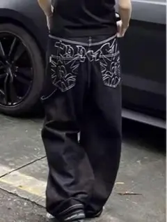 黒バギーデニム　menes jaded london bigboy似