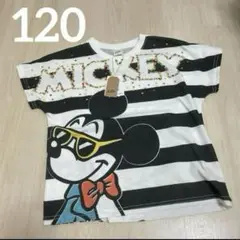 新品LITTCミッキー半袖シャツボーダーDisney 120cm