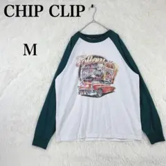 【チップクリップ】カジュアル グリーン ホワイト プリント長袖カットソー M