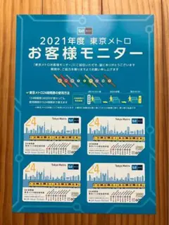 【期限切れ未使用】2021年度東京メトロお客様モニター謝礼品（24時間券4枚）