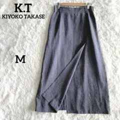 K.T キヨコタカセ 【M】麻100 デニム風タイトロングスカート スリット入り