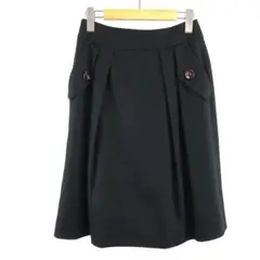 美品 FOXEY 本革 牛革釦 カシミヤ ウール ストレッチ フレア スカート