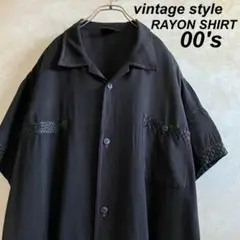 00's カスタムカー刺繍ロゴ レーヨンシャツ 黒 L